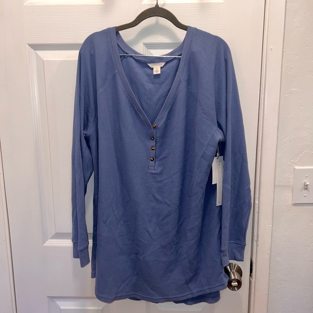 Caslon Women's Long Sleeve Henley Top in Blue